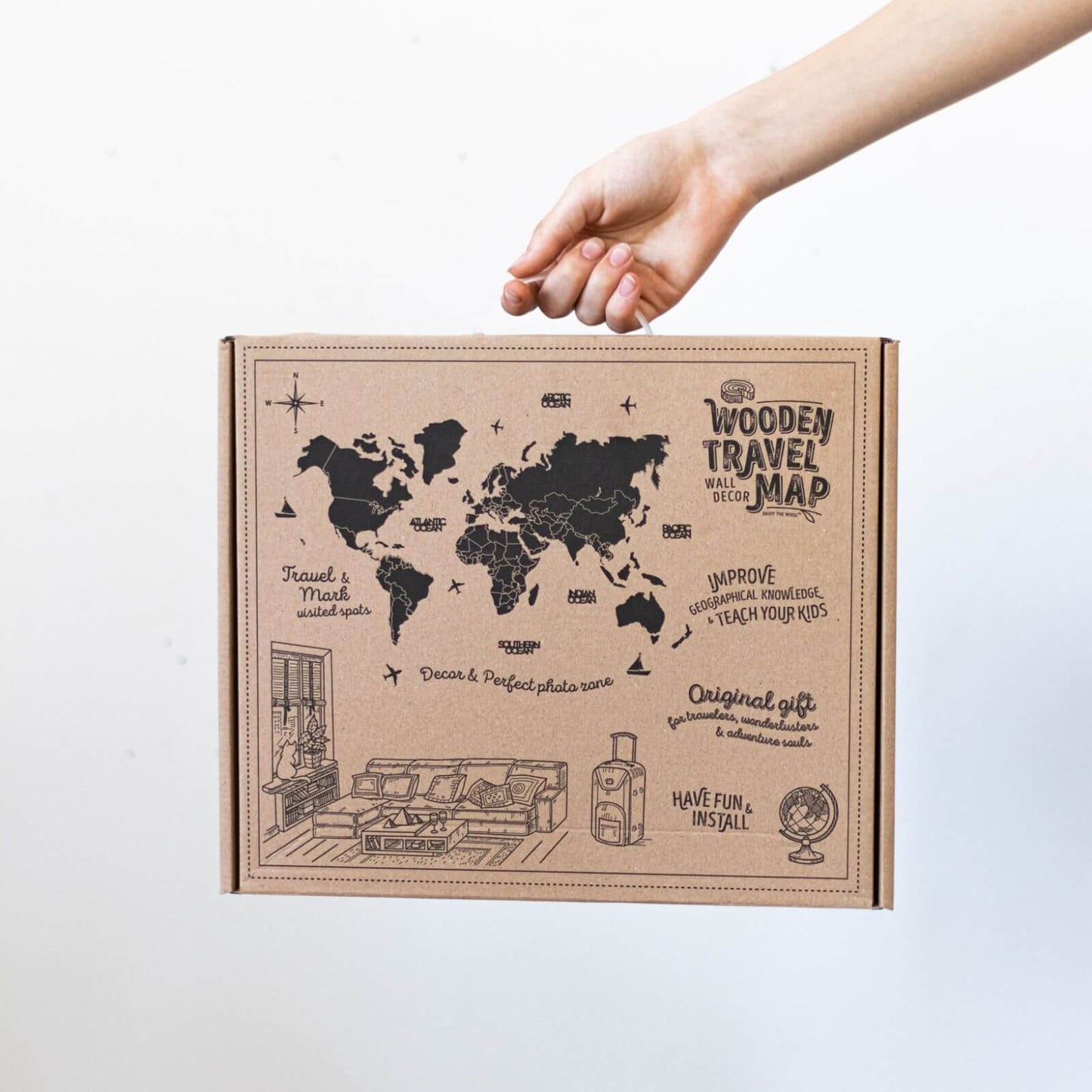 3D Luminous Colored Wooden World Map Indie