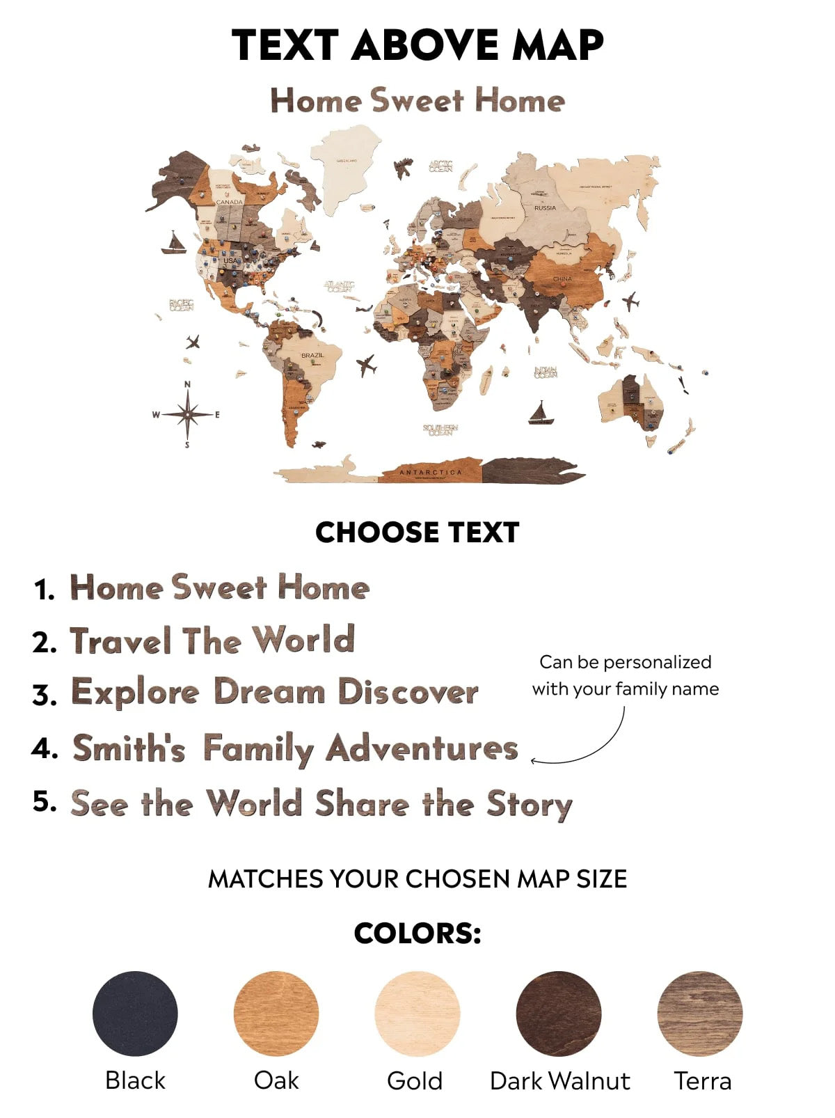 Wooden Map Quote Sign - Black