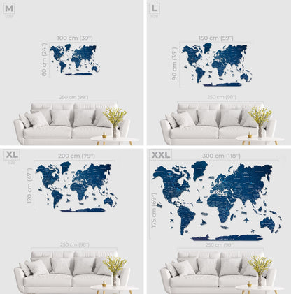 Wooden World Map Navy Blue