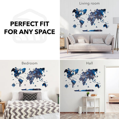 3D Luminous Colored Wooden World Map Space