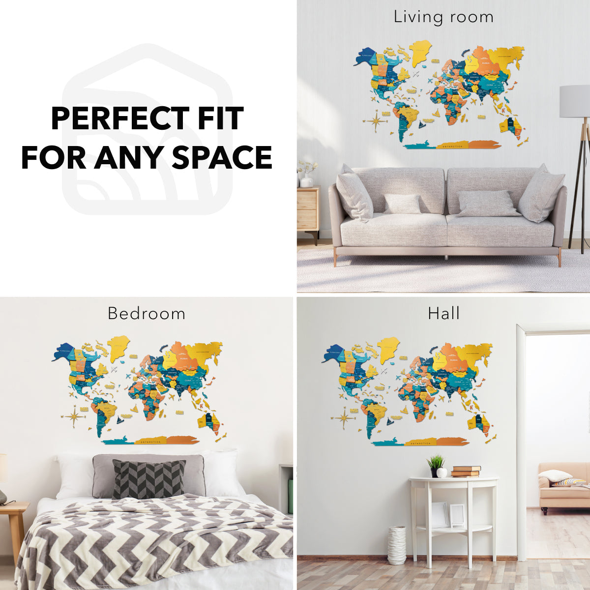 3D Luminous Colored Wooden World Map Indie