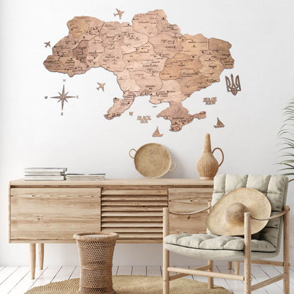 Wooden Map of Ukraine Cappuccino