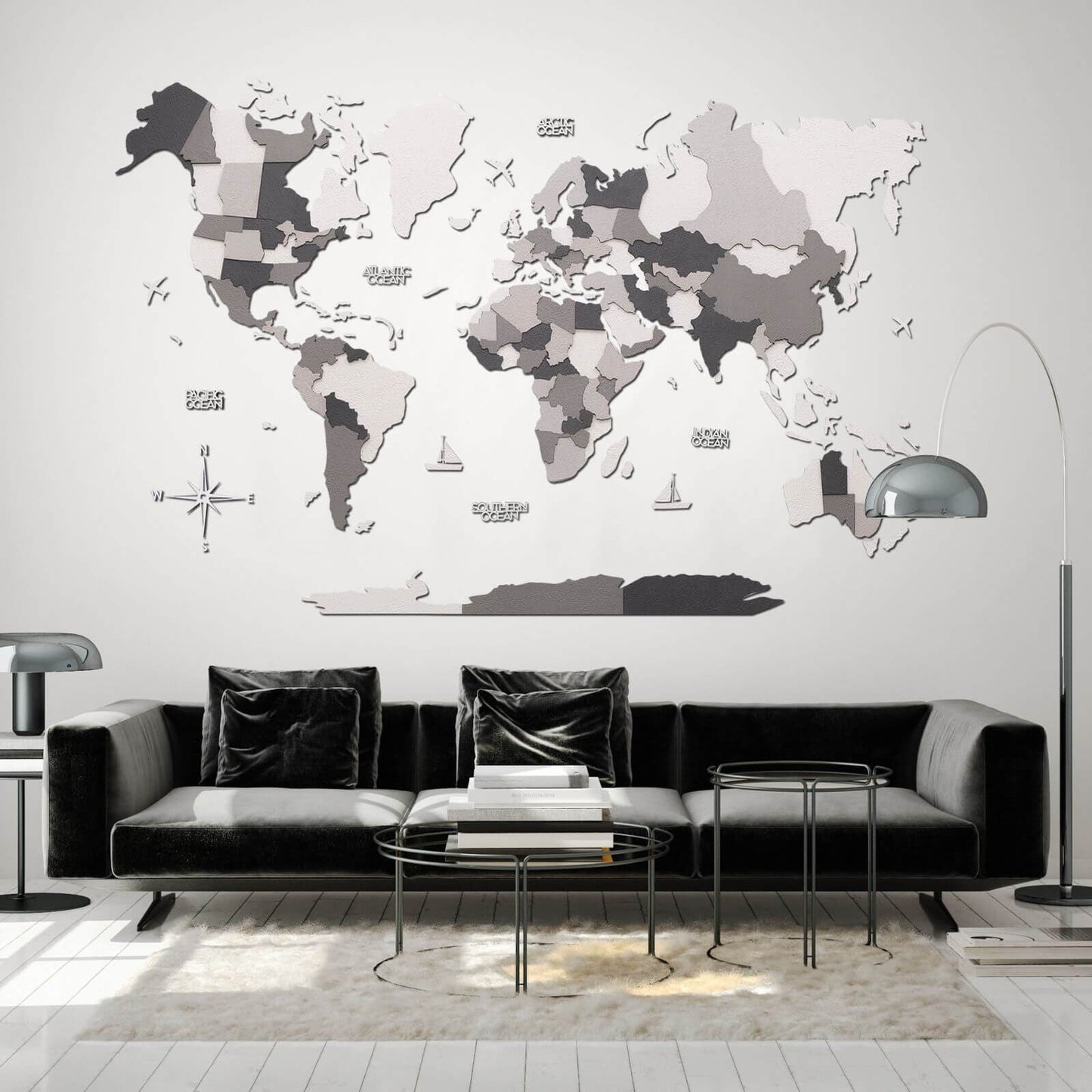 3D Wooden World Map Concrete