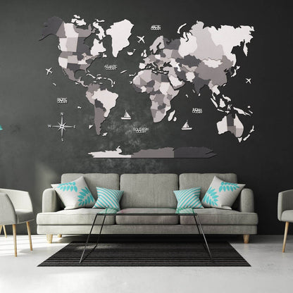 3D Wooden World Map Concrete