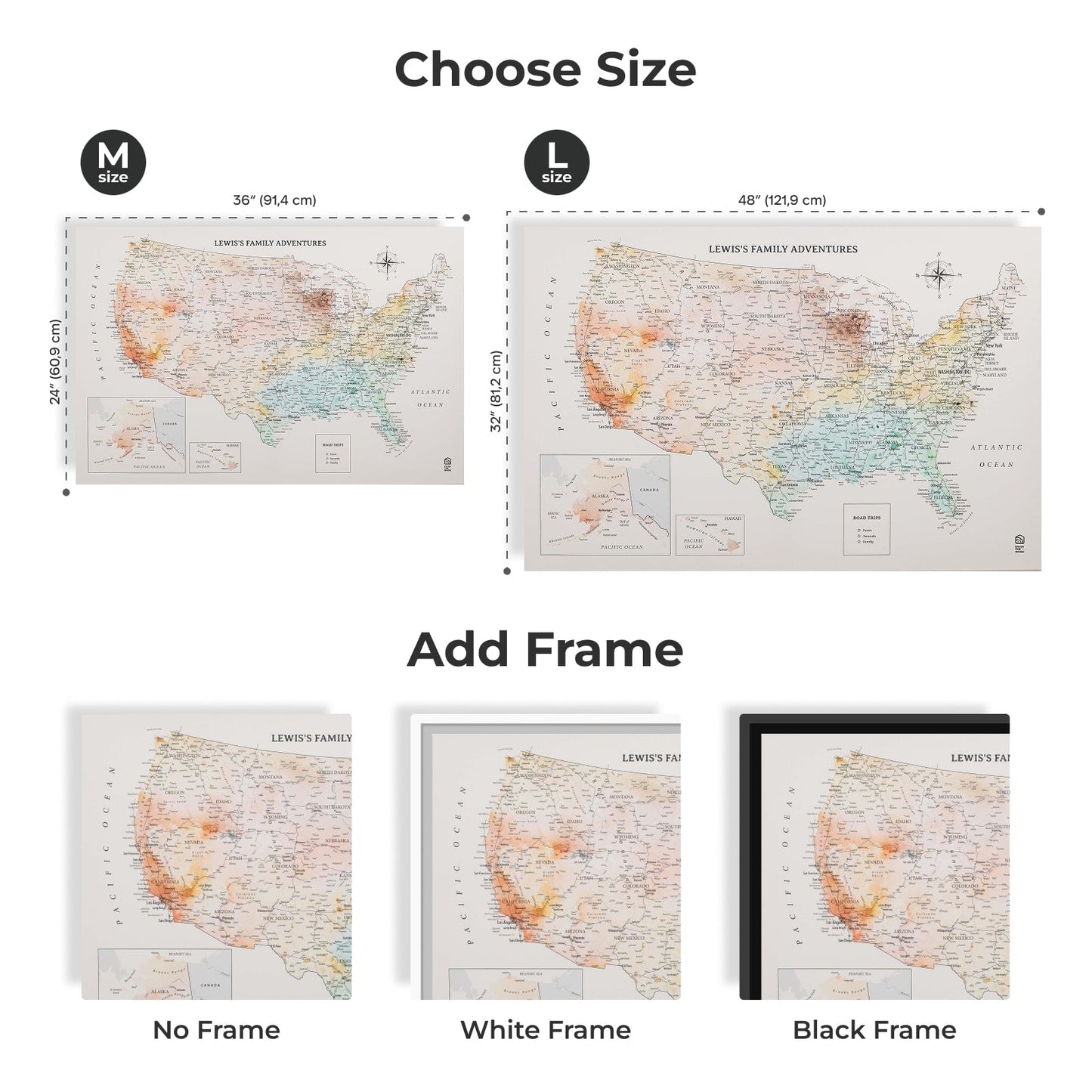 Wooden Canvas USA Map -  Colorful
