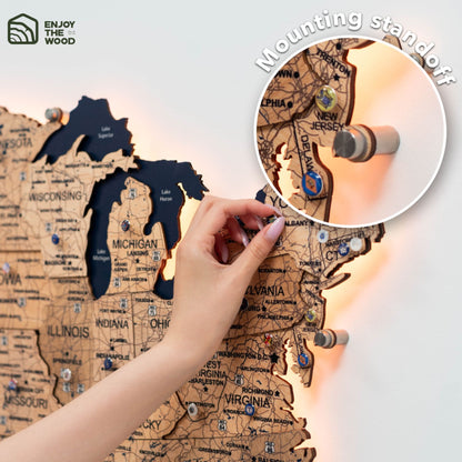 Wooden 3d LED Map of USA  - Gold