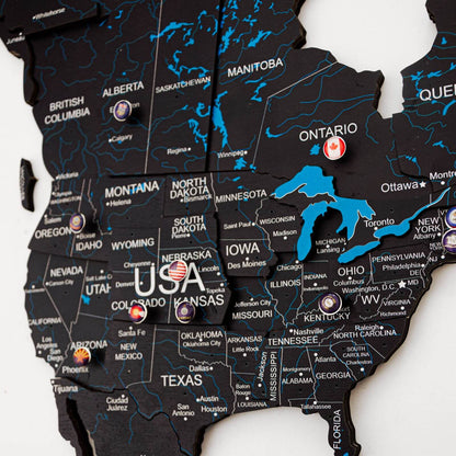 3D Wooden World Map Midnight