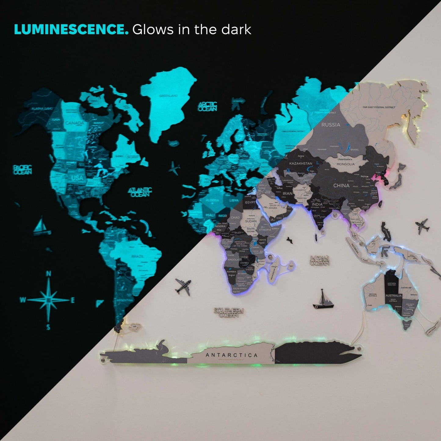 3D LUMINOUS LED Wooden World Map 2.0 Nordik