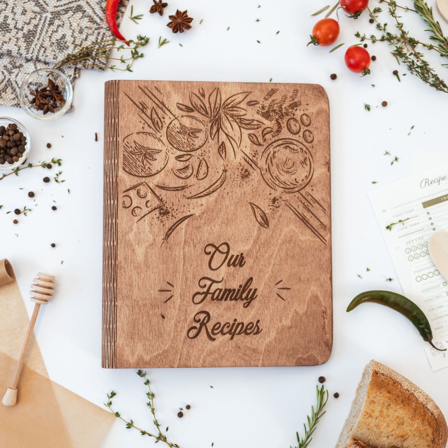 Wooden Recipe Book – Tomatoes Theme
