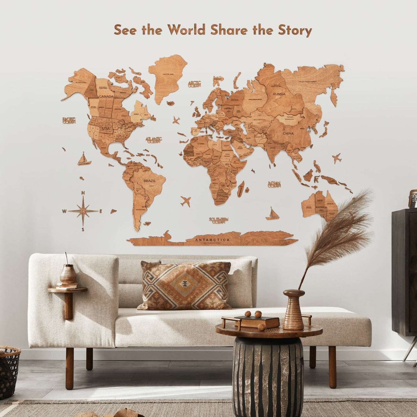 Wooden Map Quote Sign - Gold