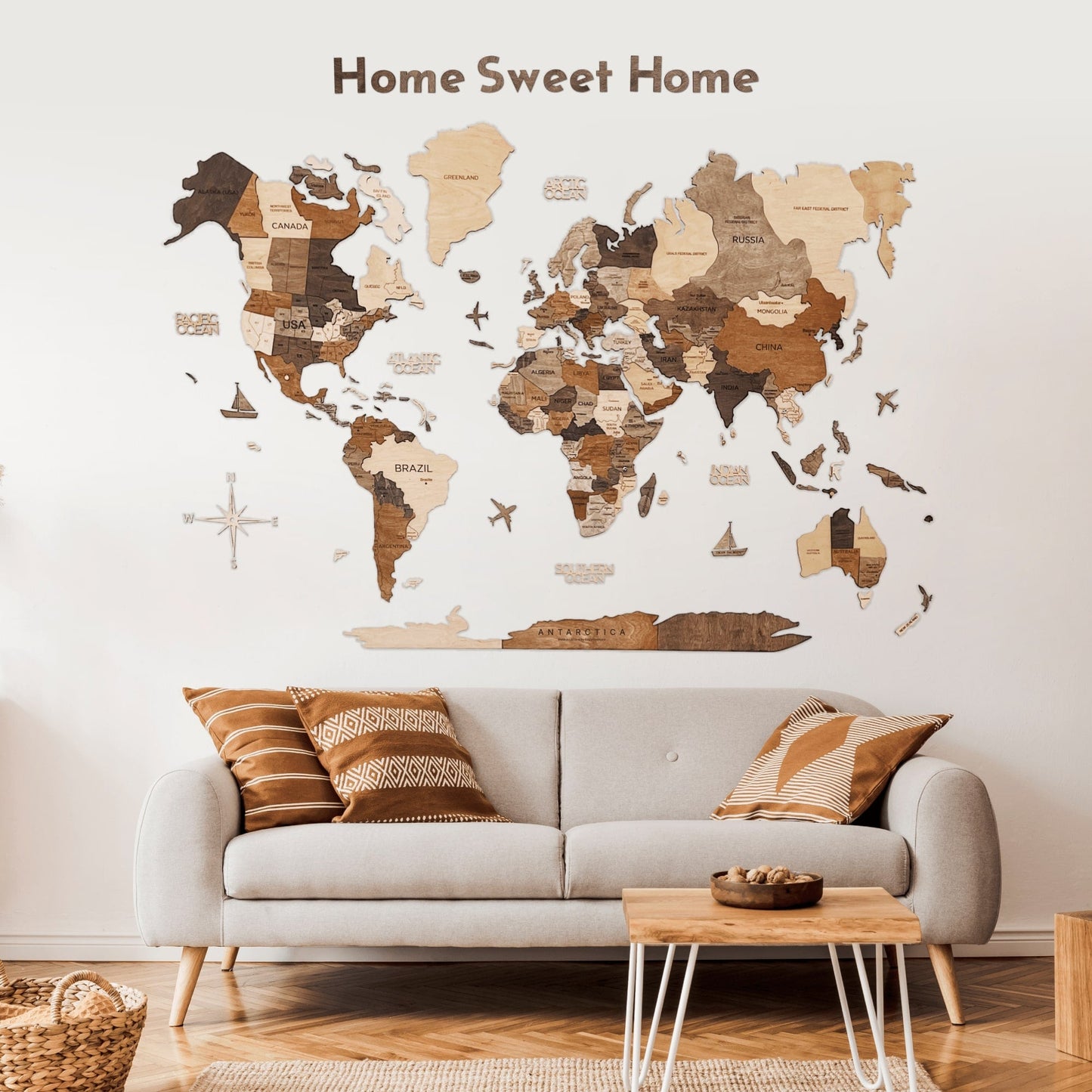 Wooden Map Quotes-Multicolor