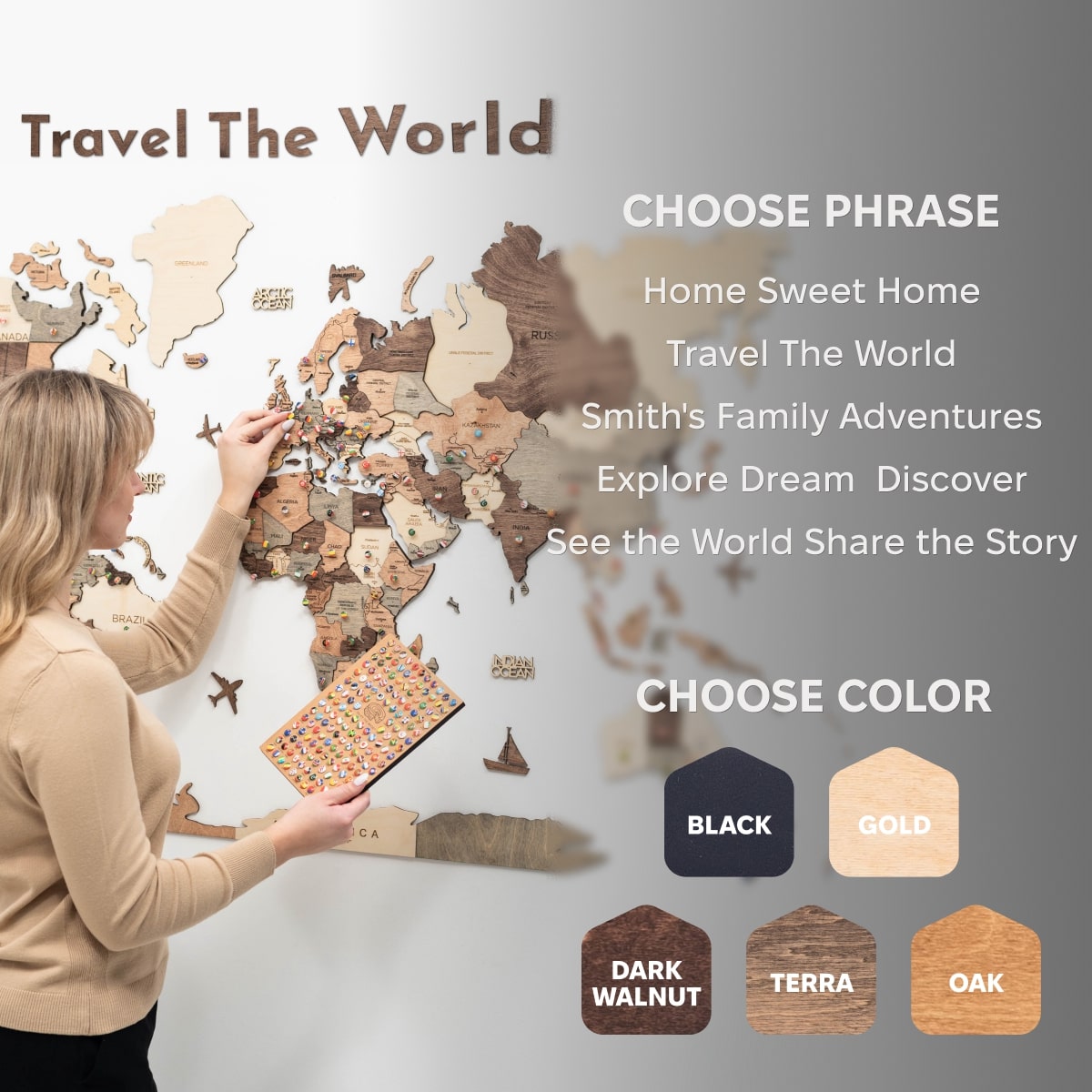 Wooden Map Quote Sign - Oak