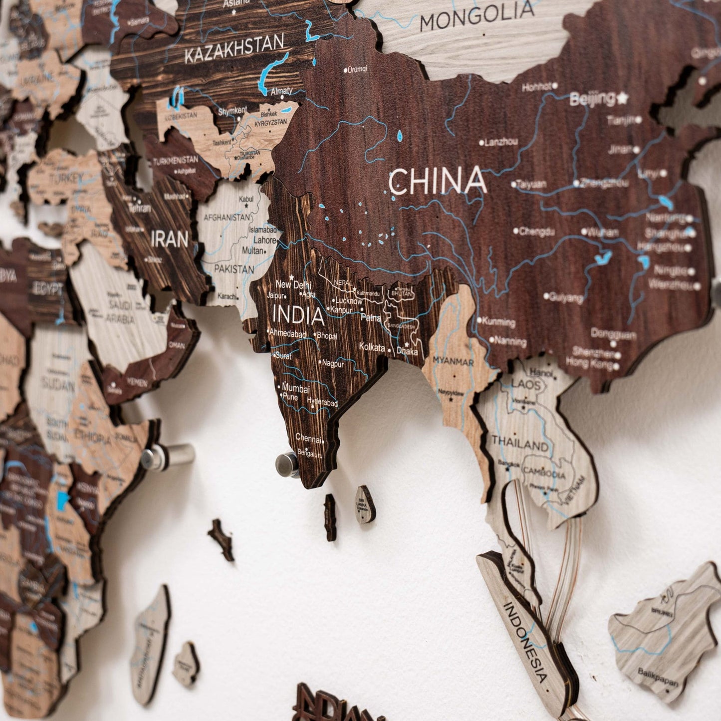 3D LED / LUMINOUS Wooden World Map 3.0 Cappuccino