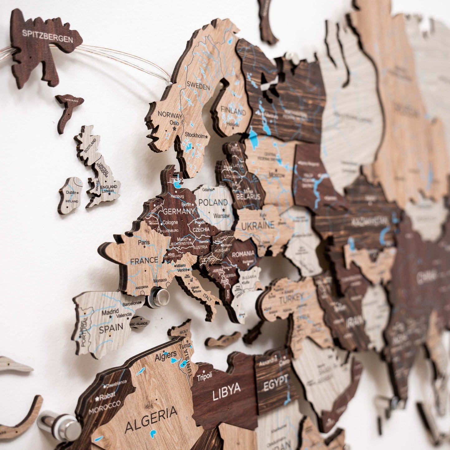 3D LED / LUMINOUS Wooden World Map 3.0 Cappuccino