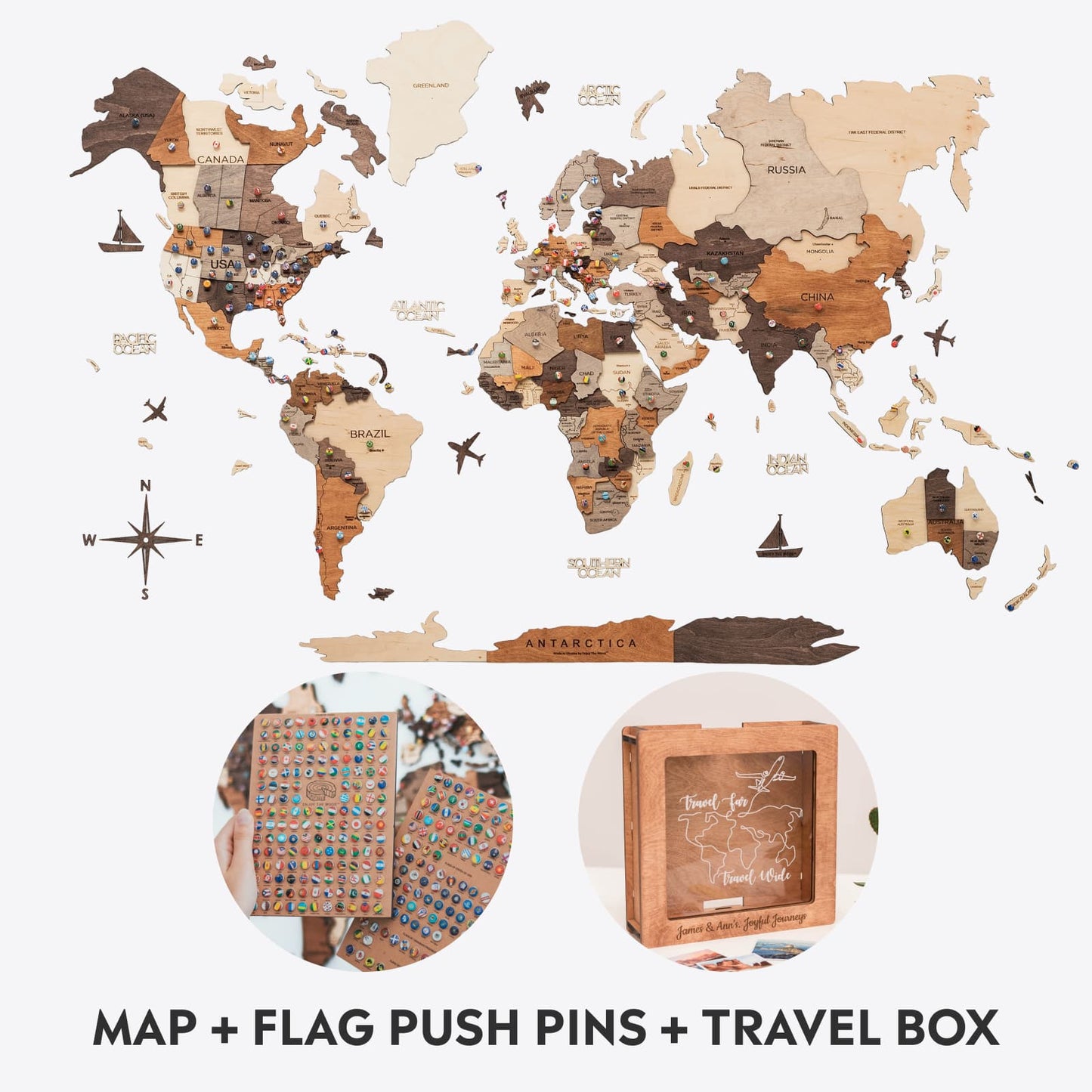 Bundle: Map, Flags Pins, Travel box