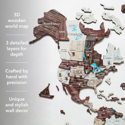 3D Wooden World Map Cappuccino