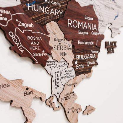 3D Europe Wooden Map Cappuccino