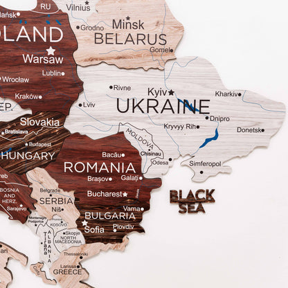 3D Europe Wooden Map Cappuccino
