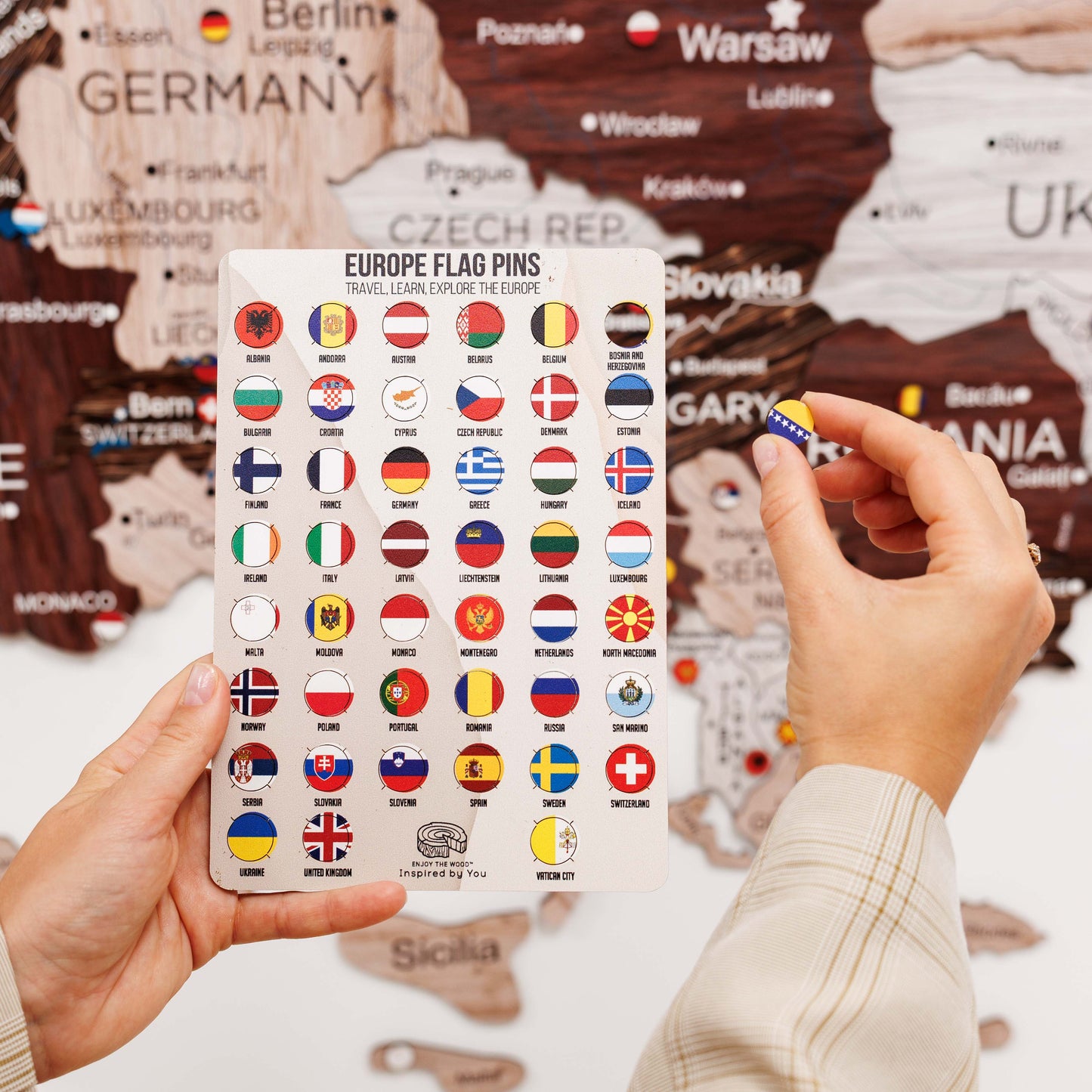 3D Europe Wooden Map Cappuccino
