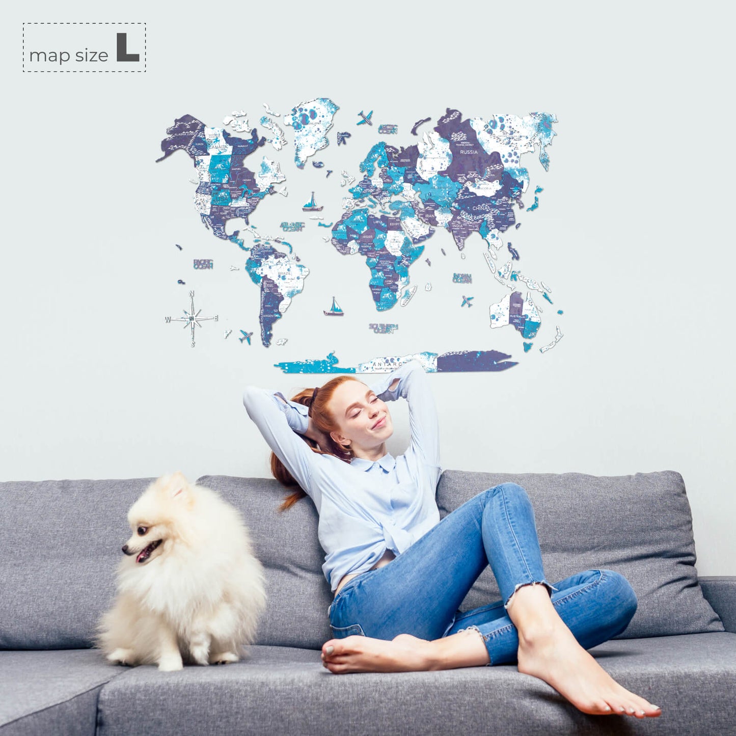 3D Wooden World Map Ocean