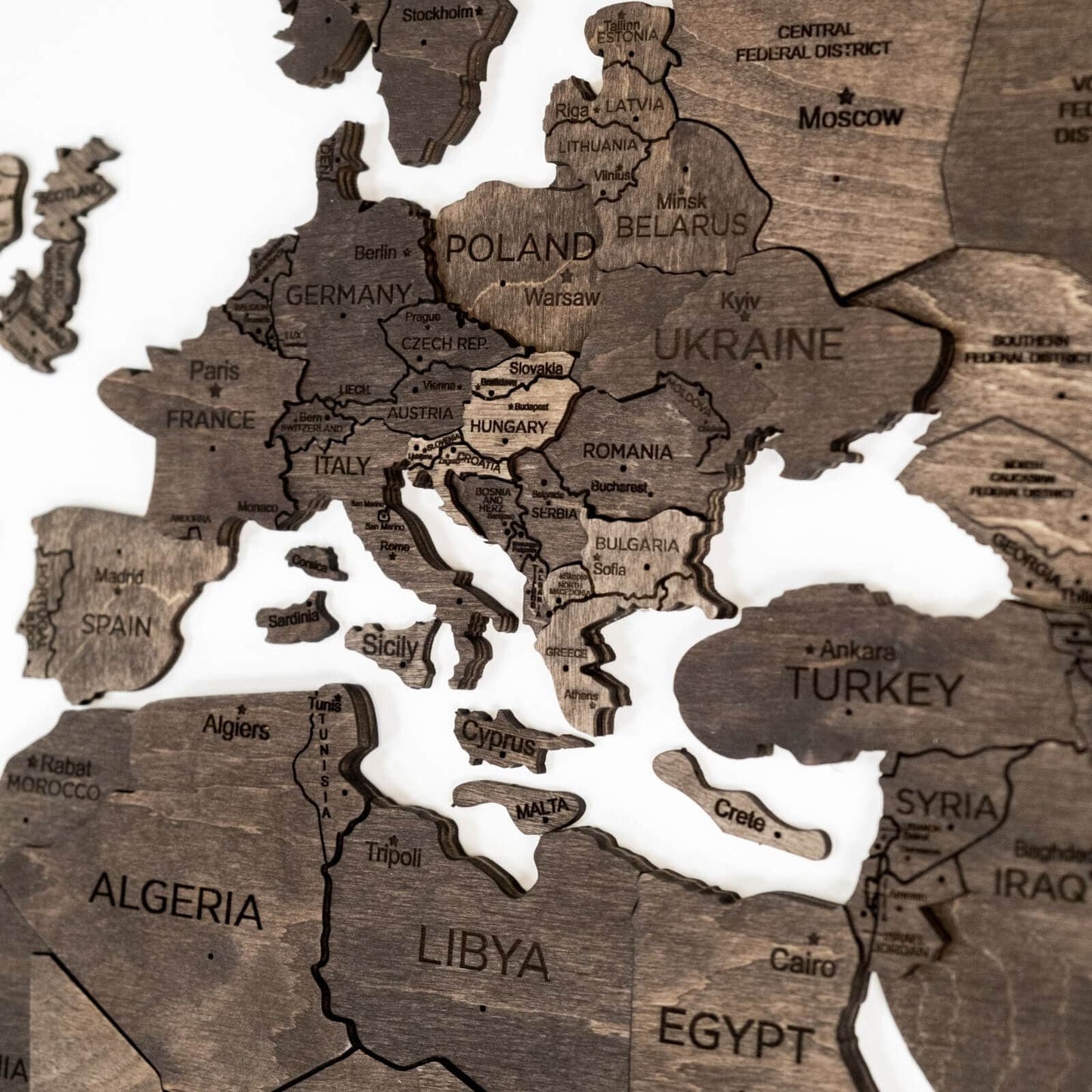 3D Wooden World Map Dark Walnut (for US only)