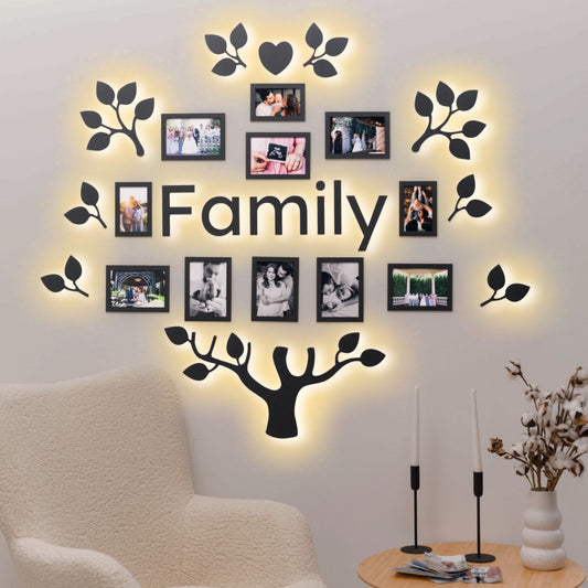 Wooden Led Family Tree - Black Ember