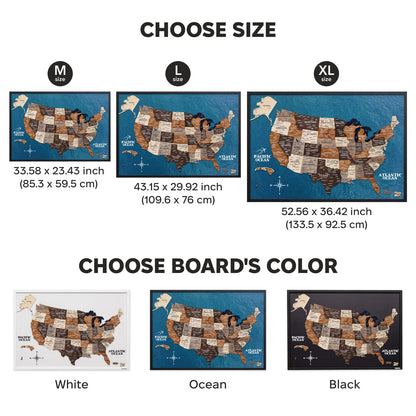 3D Wooden USA Map on Board Multicolor
