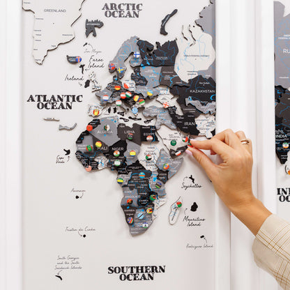Triptych Wall Art - Wooden World Map (Nordik)