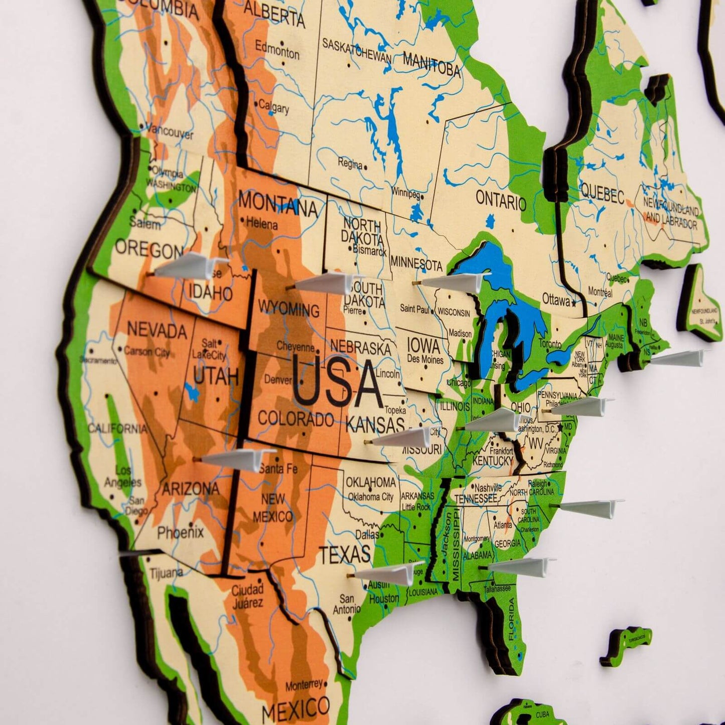 3D Wooden World Map Physical