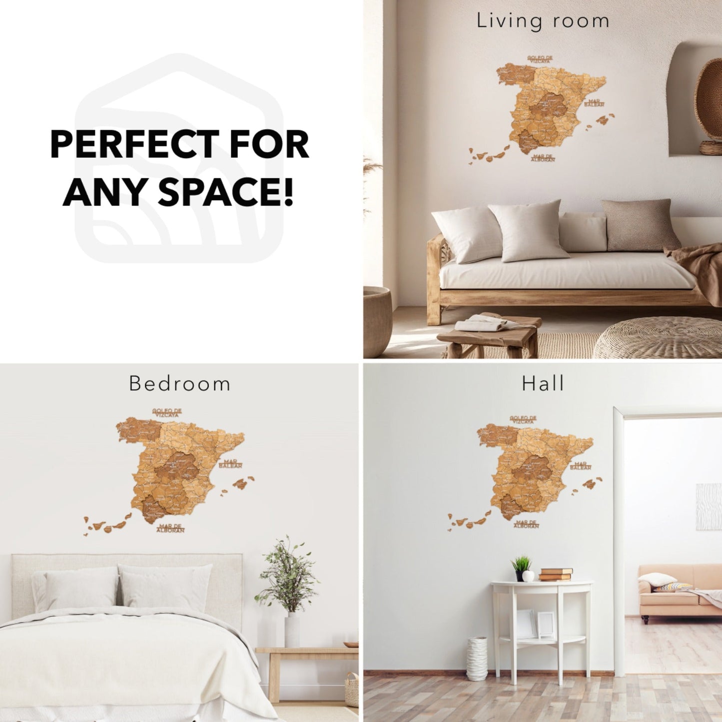 Wooden Map of Spain – Oak