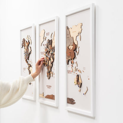 3D Wooden Triptych World Map Multicolor