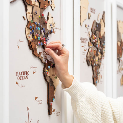 3D Wooden Triptych World Map Multicolor