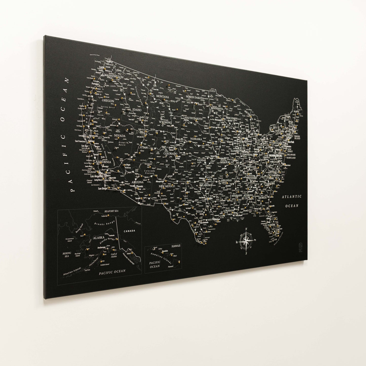 Wooden Canvas USA Map - Black