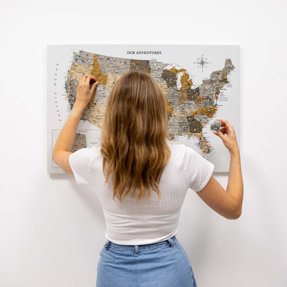 Wooden Canvas USA Map - Desert