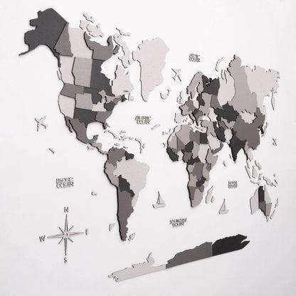 3D Wooden World Map Concrete