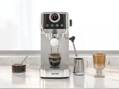 Wirsh 20 Bar Espresso Machine with Plastic Free Portafilter and Steamer, Pressure Gauge, Touch Screen, Full Stainless Steel (Home Barista Plus)