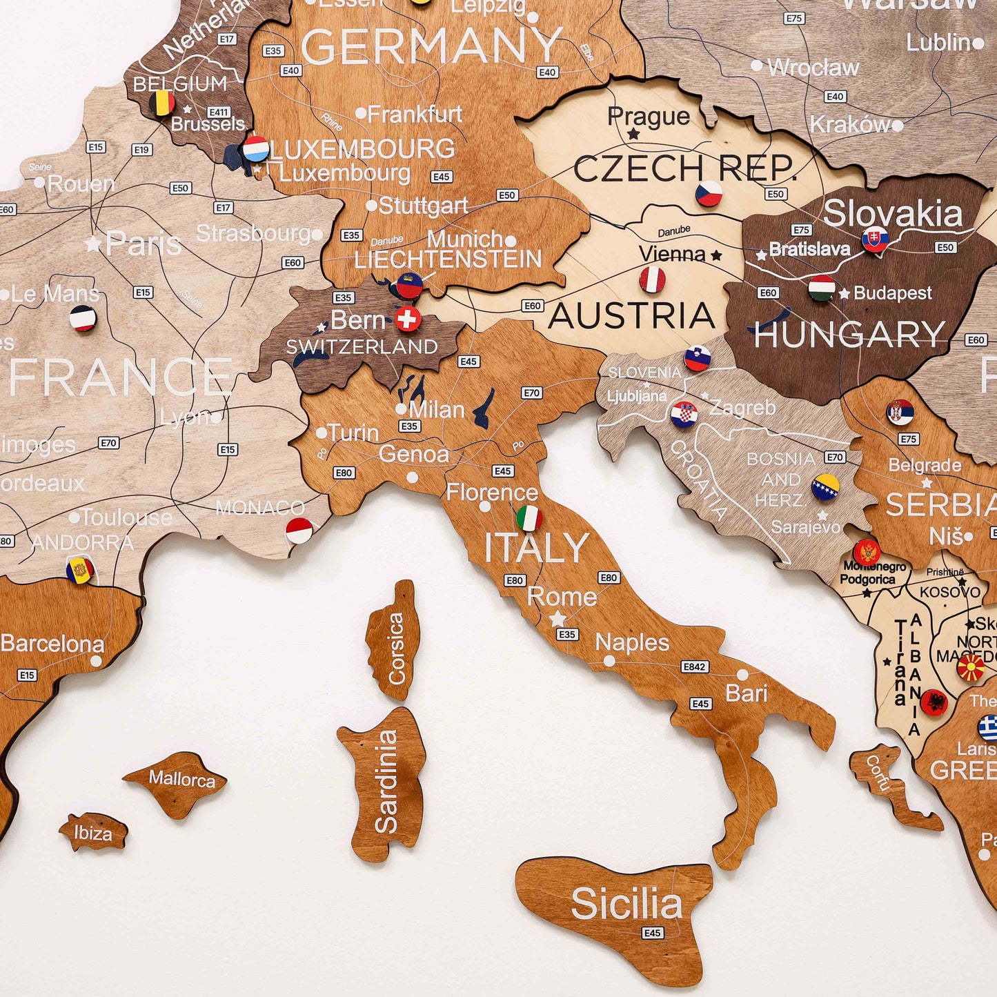 3D Europe Wooden Map Multicolor