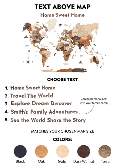Wooden Map Quote Sign - Gold