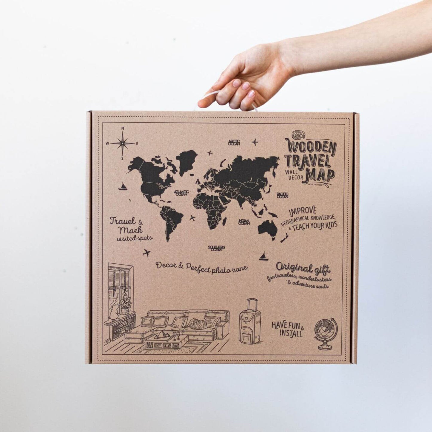 3D Wooden World Map Urban