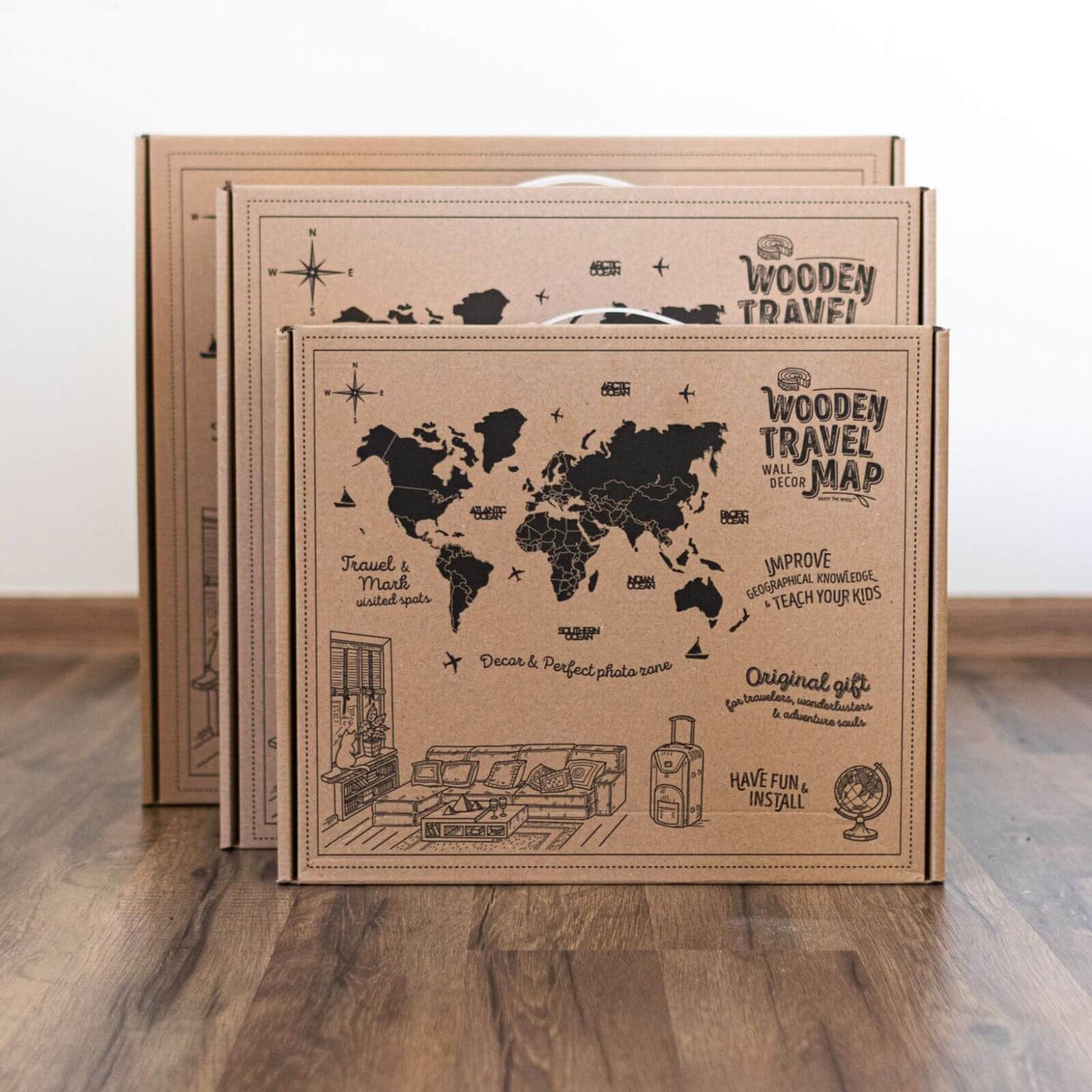 3D Wooden World Map Cliff