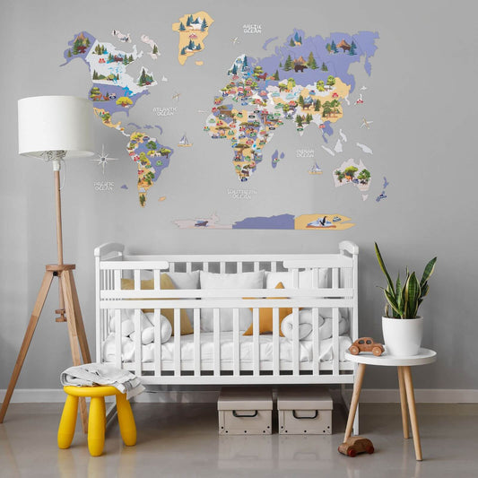 Animal World Map Indigo