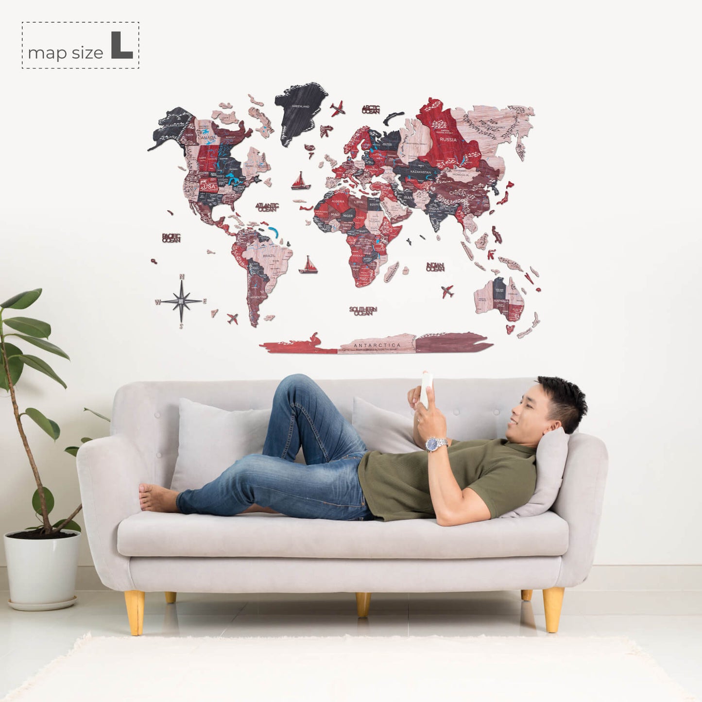 3D Wooden World Map Cliff