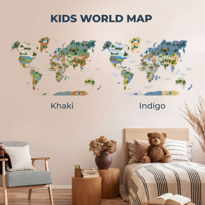 Kids World Map Khaki